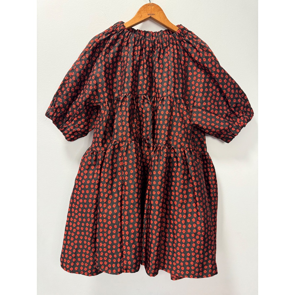 Sister Jane Great Scarlet Floral Mini Dress Jacquard Tiered Babydoll Size M - Picture 2 of 5
